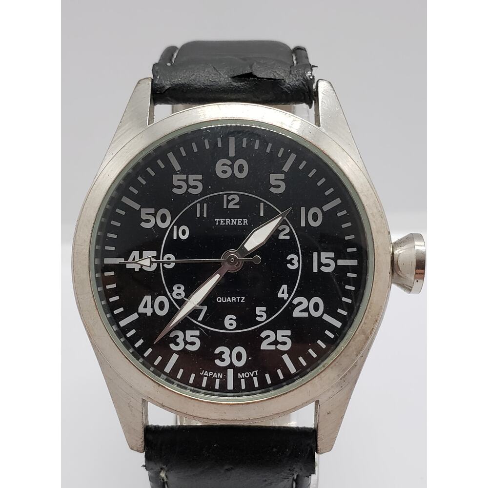 Terner men's watch K-10629 Large black face. Black adjustable band Working watch